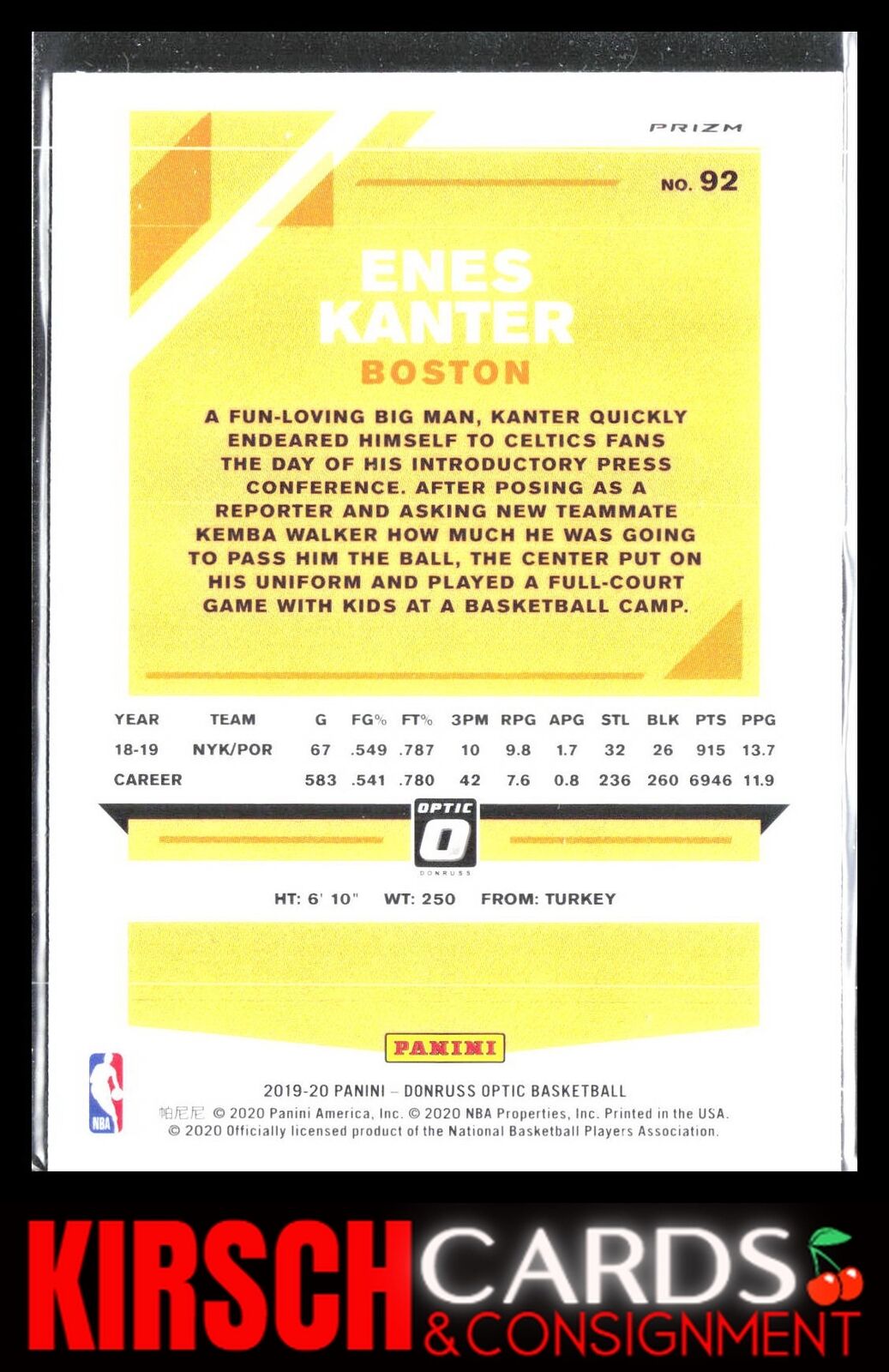 Enes Kanter 2019 2019-20 Donruss Optic #92 Blue Velocity Boston Celtics