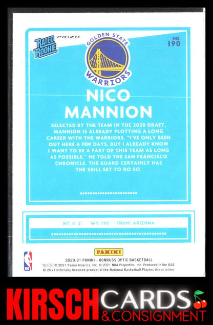 Nico Mannion 2020 2020-21 Donruss Optic #190 Hyper Pink Golden State Warriors