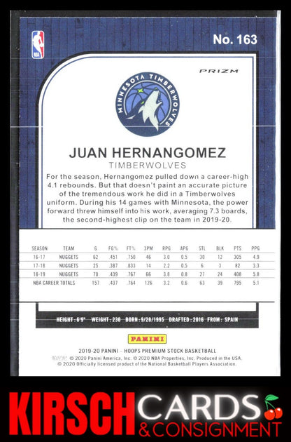 Juan Hernangomez 2019 2019-20 Hoops Premium Stock #163 Prizms Flash Minnesota