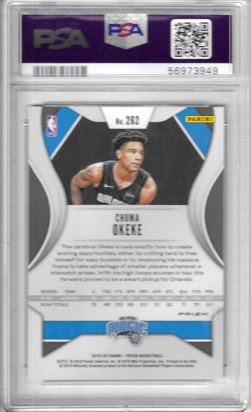 Chuma Okeke 2019-20 Panini Prizm #262 Prizms Orange Ice PSA 10 Orlando Magic