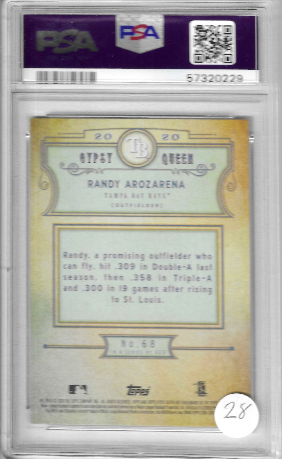 Randy Arozarena 2020 Topps Gypsy Queen RC #68 PSA 10 Tampa Bay Rays