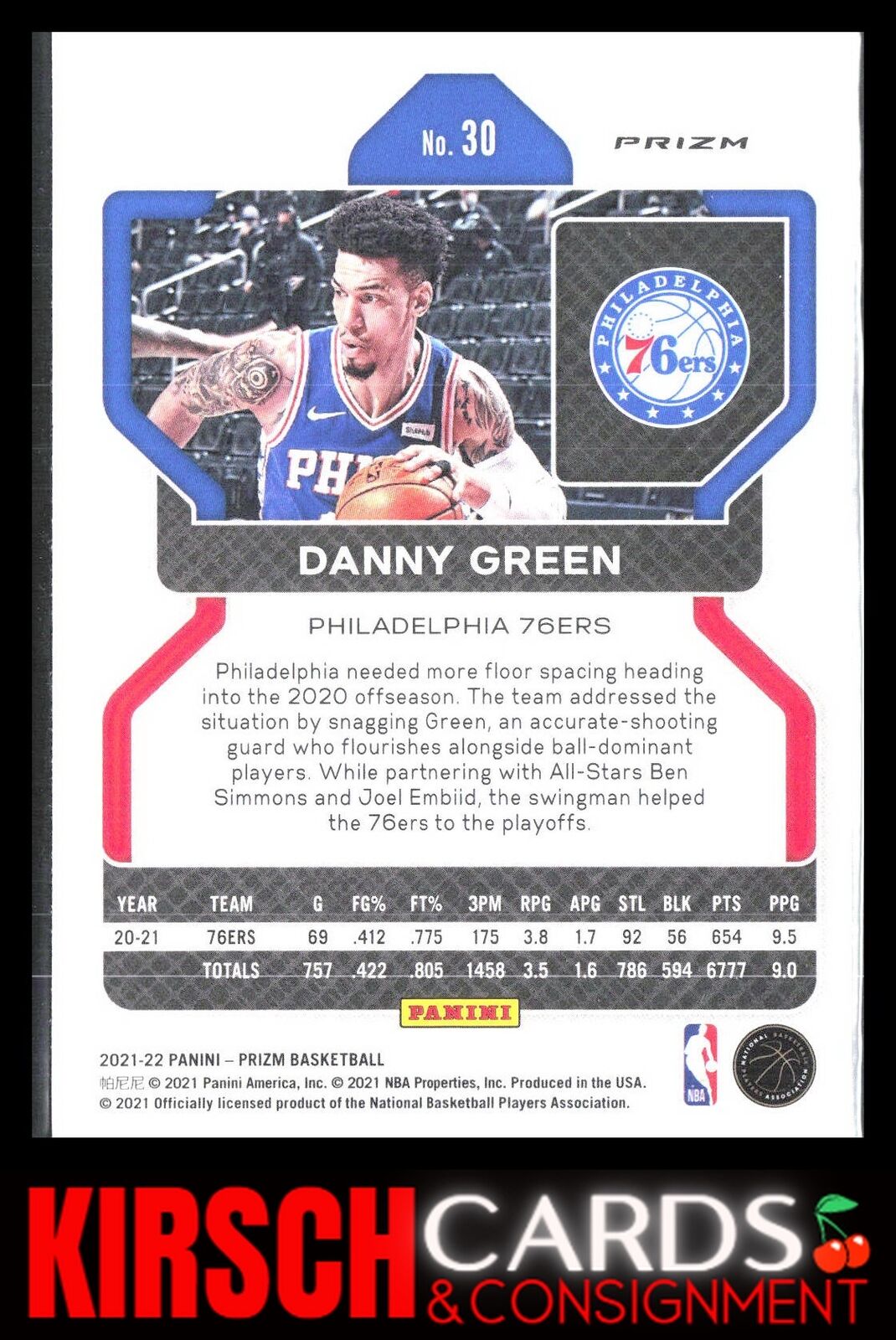 Danny Green 2021 2021-22 Panini Prizm #30 Silver Philadelphia 76ers