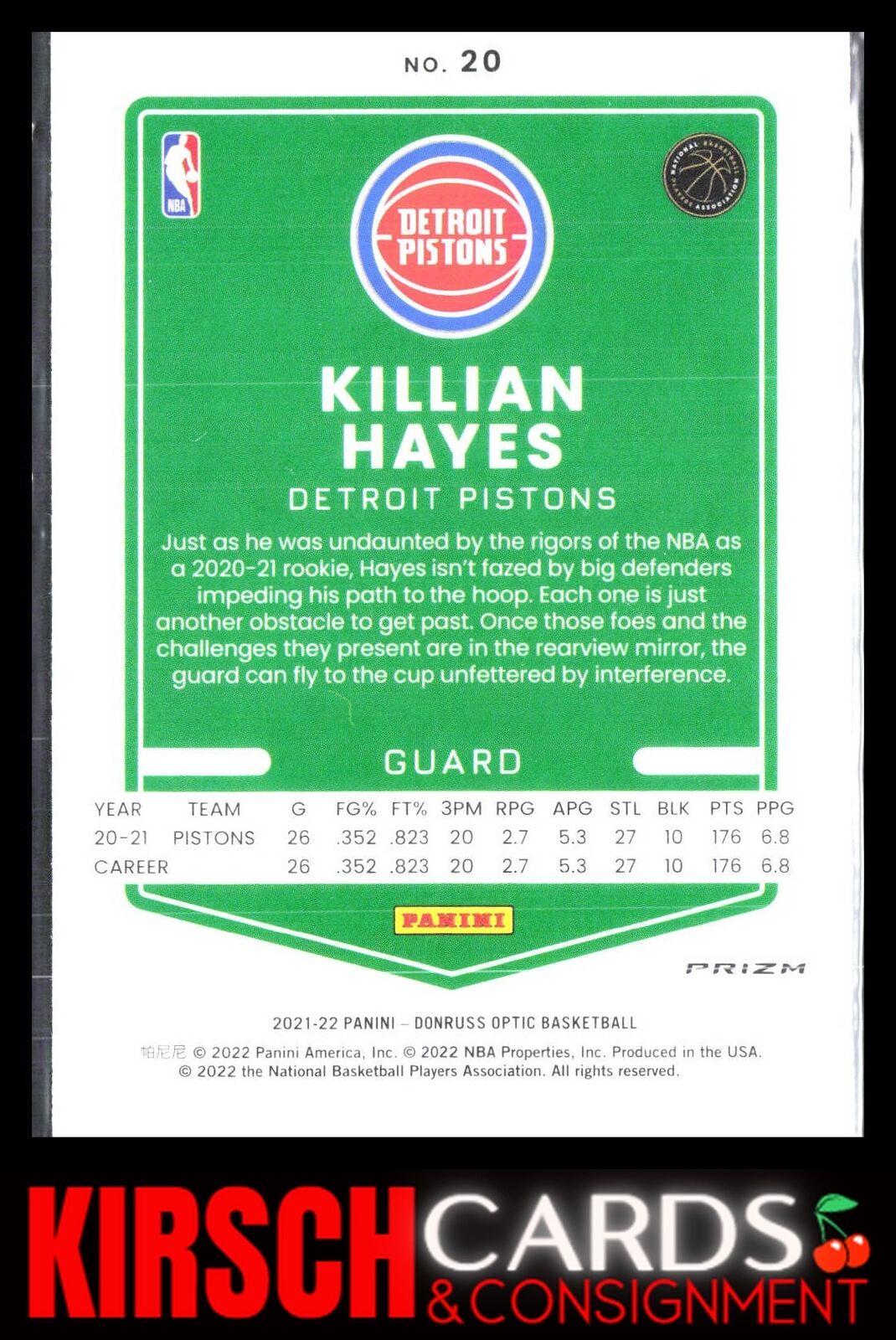 Killian Hayes 2021 2021-22 Donruss Optic #20 Blue Velocity Detroit Pistons