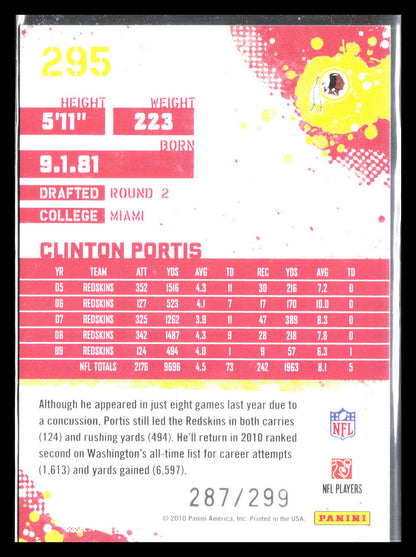 Clinton Portis 2010 Score #295    Washington Redskins