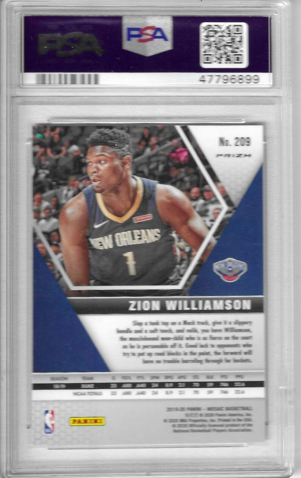 2019-20 PANINI MOSAIC SILVER ZION WILLIAMSON RC #209 PSA 10