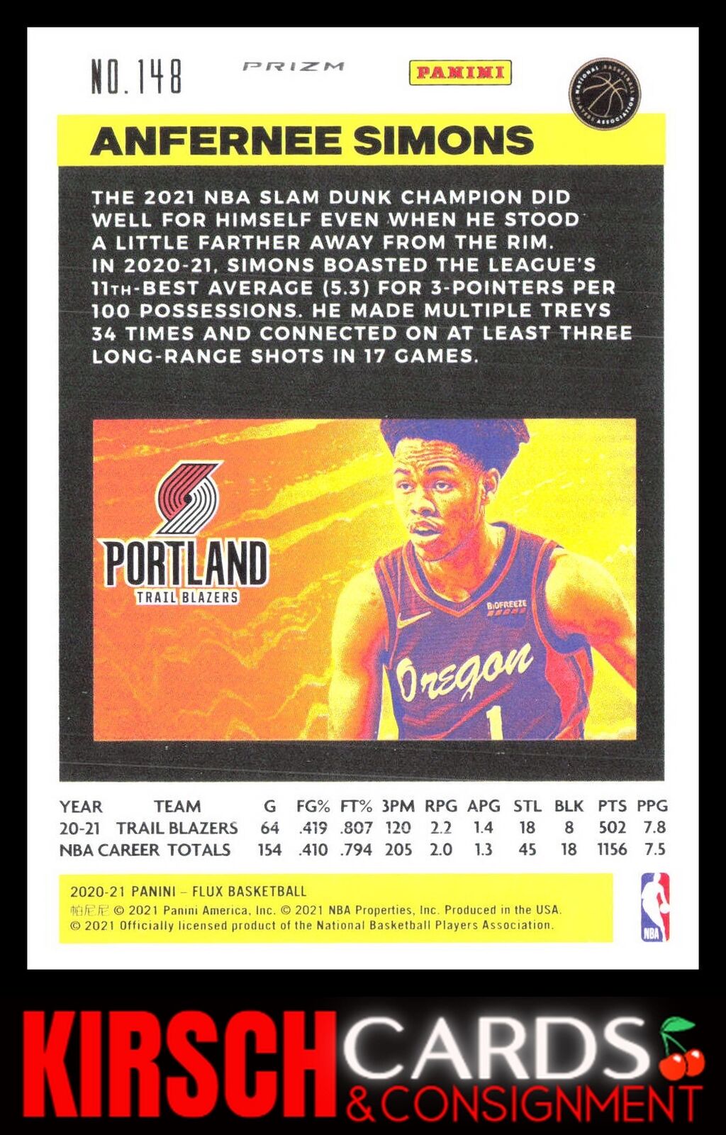 Anfernee Simons 2020 2020-21 Panini Flux #148 Pulsar Portland Trail Blazers