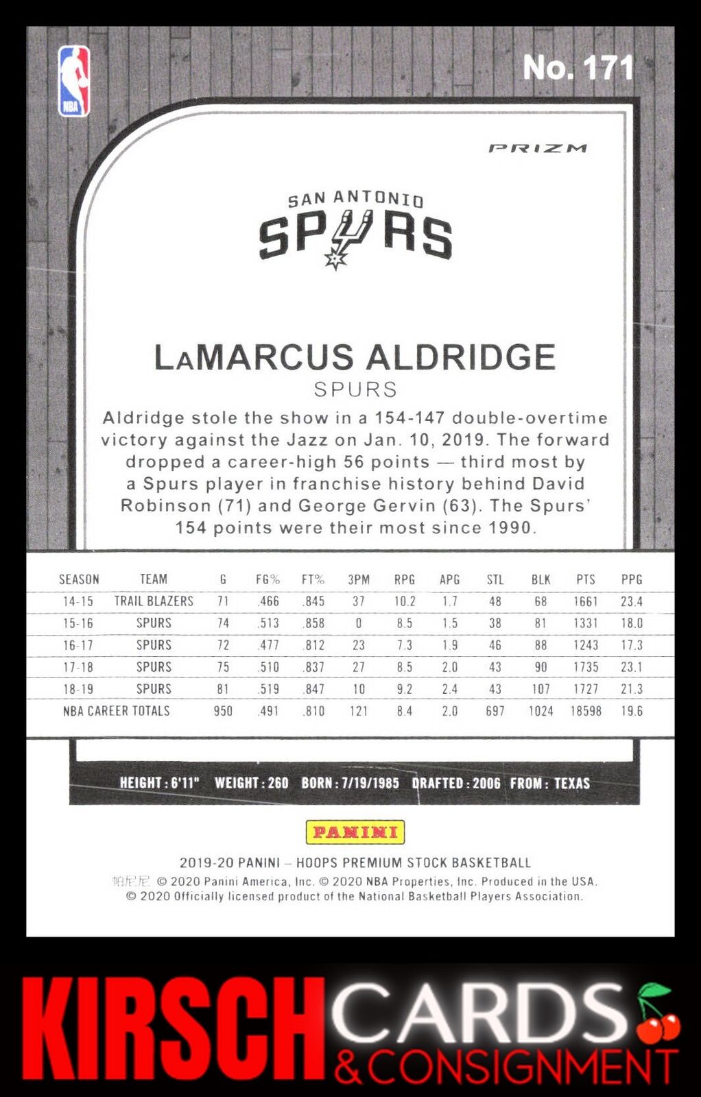 LaMarcus Aldridge 2019 2019-20 Hoops Premium Stock #171 Prizms Silver