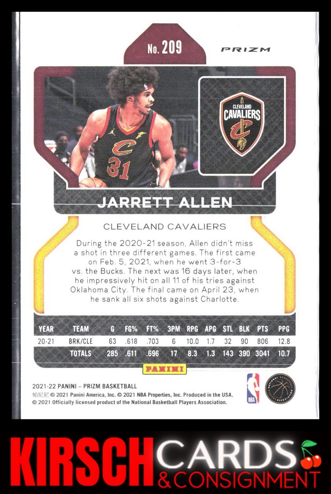 Jarrett Allen 2021 2021-22 Panini Prizm #209 Silver Cleveland Cavaliers