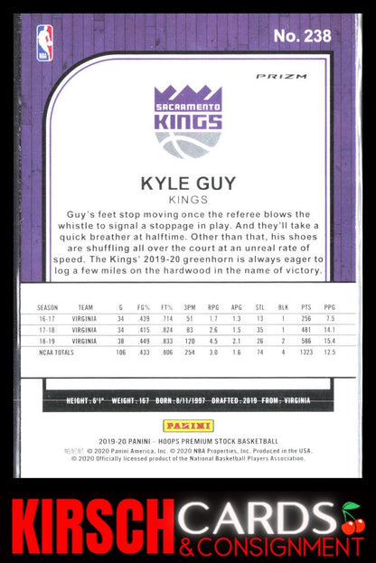 Kyle Guy 2019 2019-20 Hoops Premium Stock #238 Prizms Blue Cracked Ice