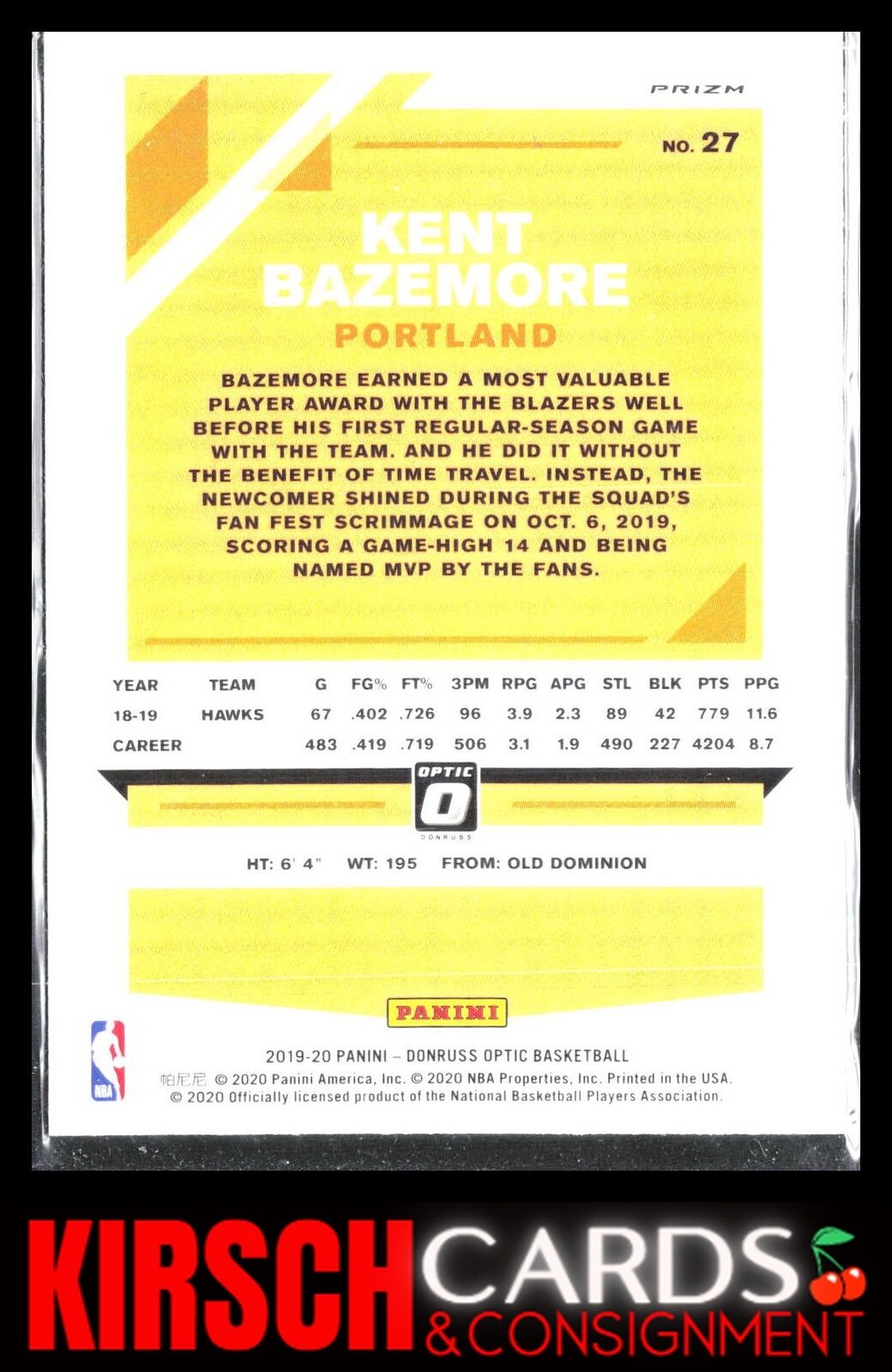 Kent Bazemore 2019 2019-20 Donruss Optic #27 Blue Velocity Portland