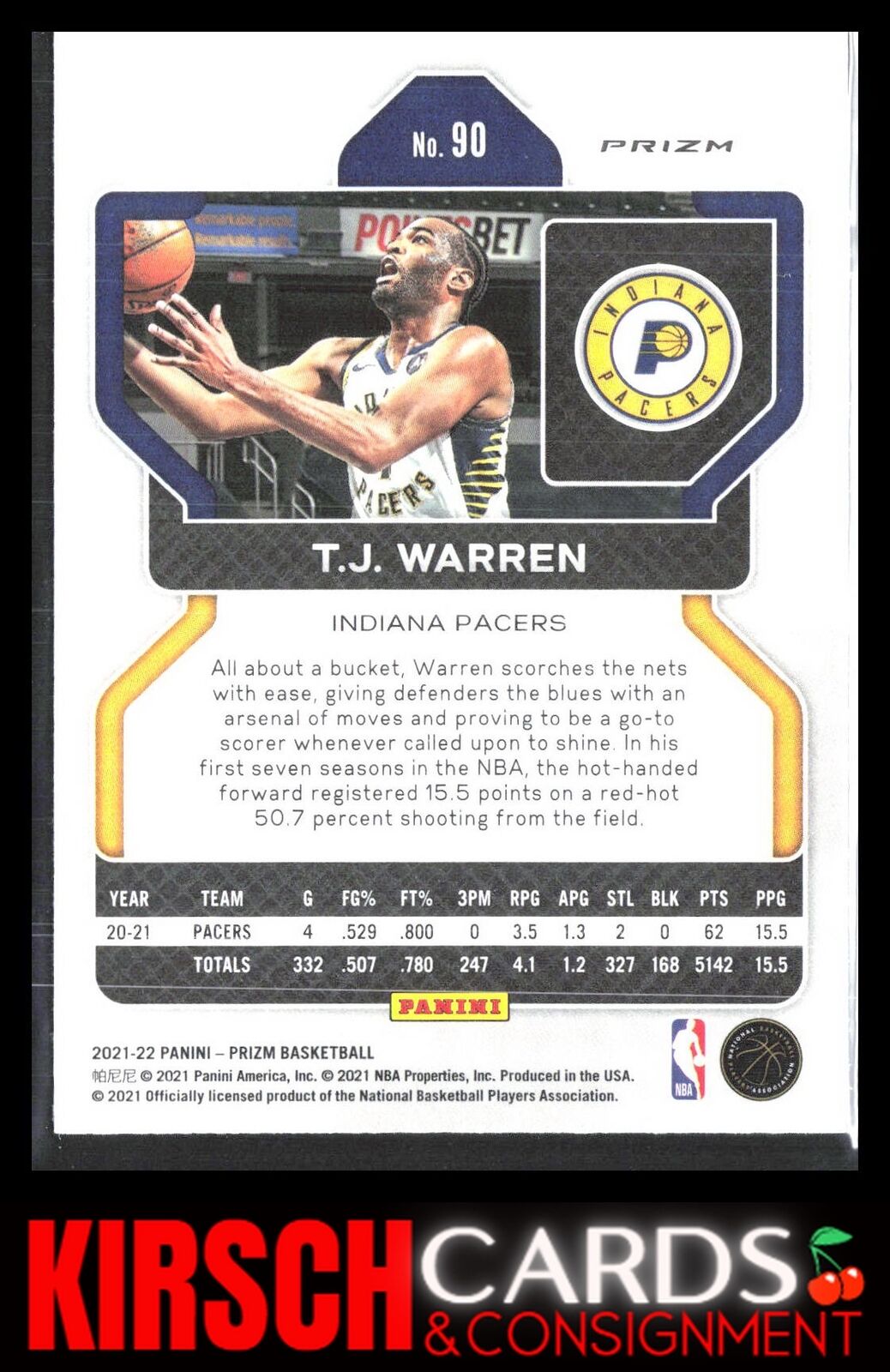 T.J. Warren 2021 2021-22 Panini Prizm #90 Red Ice Indiana Pacers