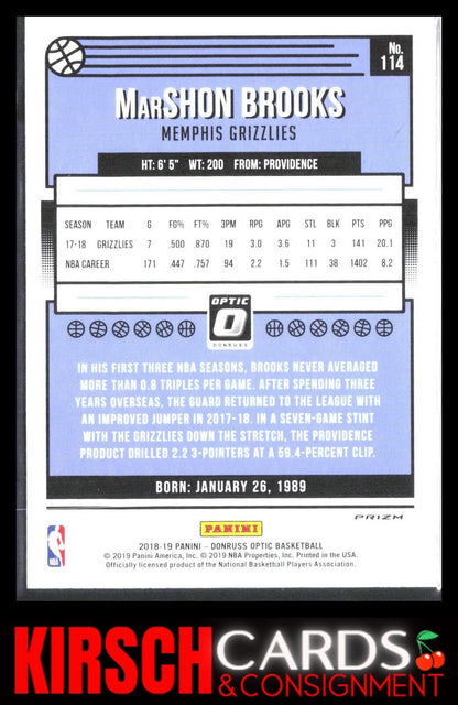 MarShon Brooks 2018 2018-19 Donruss Optic #114 Blue Velocity Memphis Grizzlies