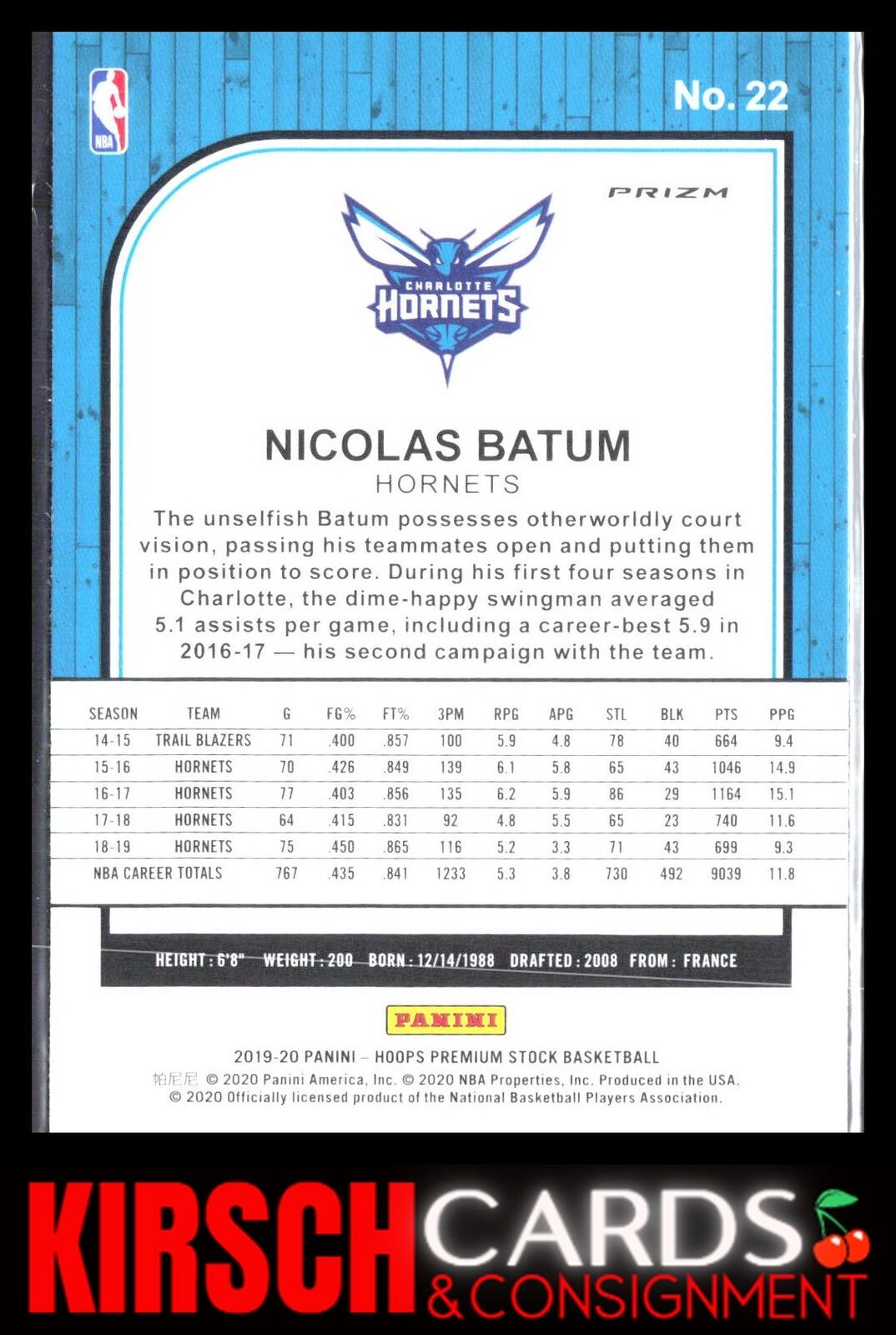 Nicolas Batum 2019 2019-20 Hoops Premium Stock #22 Prizms Silver