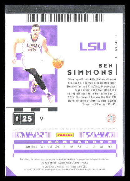 Ben Simmons 2020 Contenders Draft Picks #14 Game Ticket Green Explosion