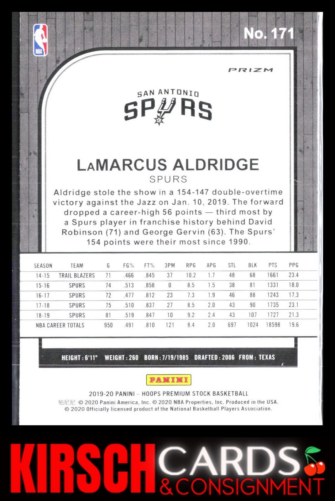 LaMarcus Aldridge 2019 2019-20 Hoops Premium Stock #171 Prizms Pulsar