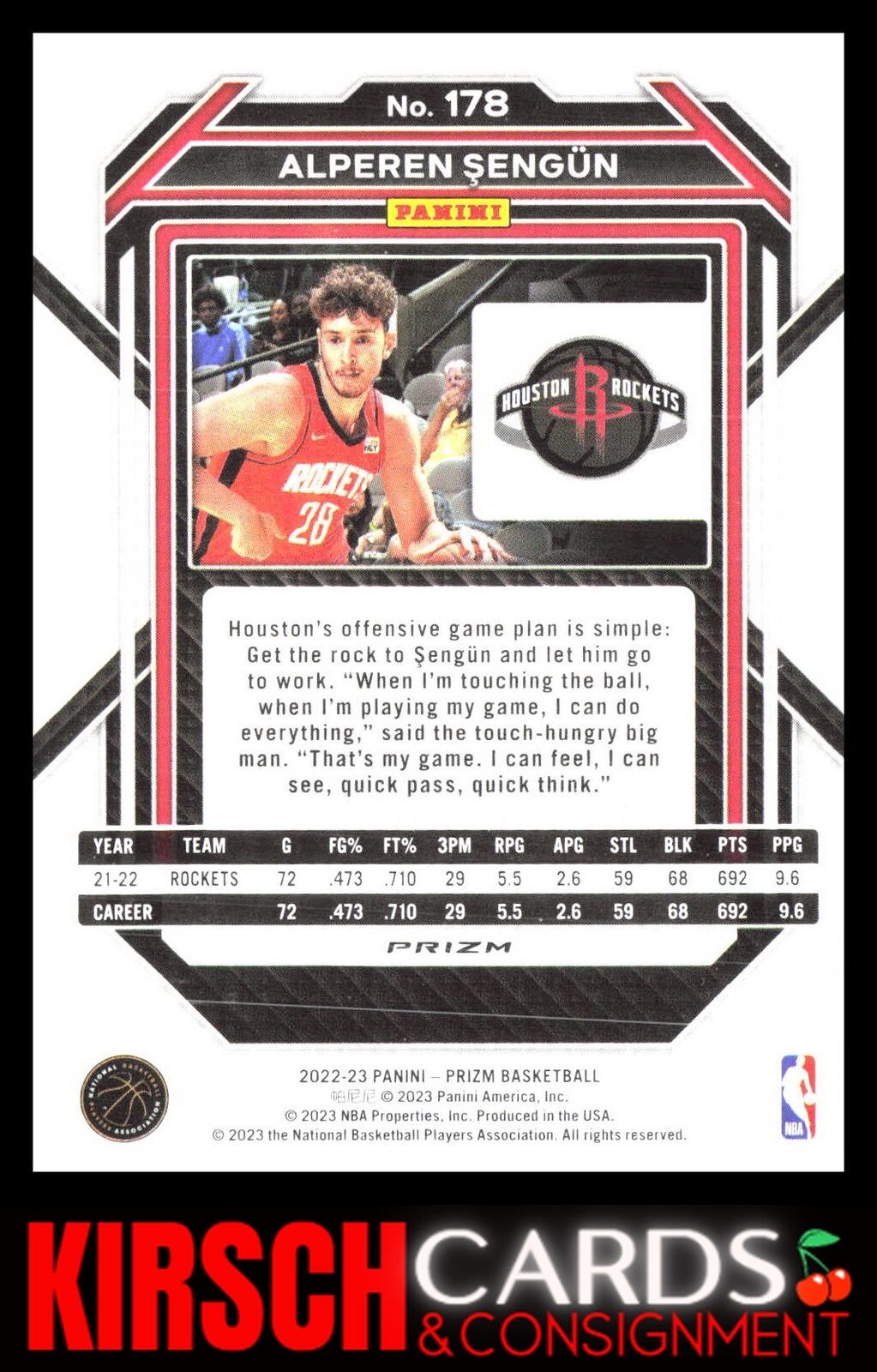 Alperen Sengun 2022 2022-23 Panini Prizm #178 Prizms Silver Houston Rockets