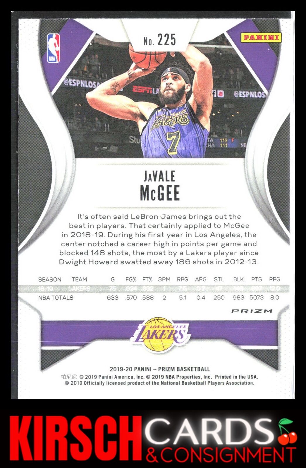 JaVale McGee 2019 2019-20 Panini Prizm #225 Prizms Green Los Angeles Lakers