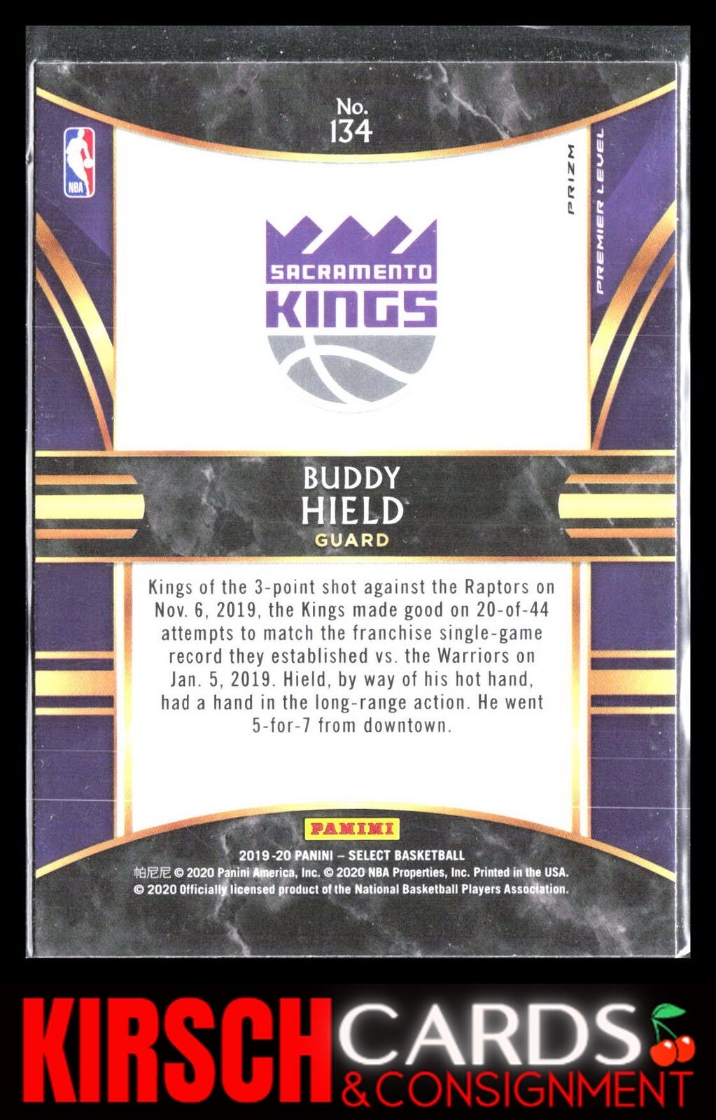 Buddy Hield 2019 2019-20 Panini Select #134 Scope Prizms Sacramento Kings