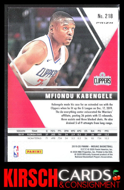 Mfiondu Kabengele 2019 2019-20 Panini Mosaic #218 Camo Pink Los Angeles Clippers