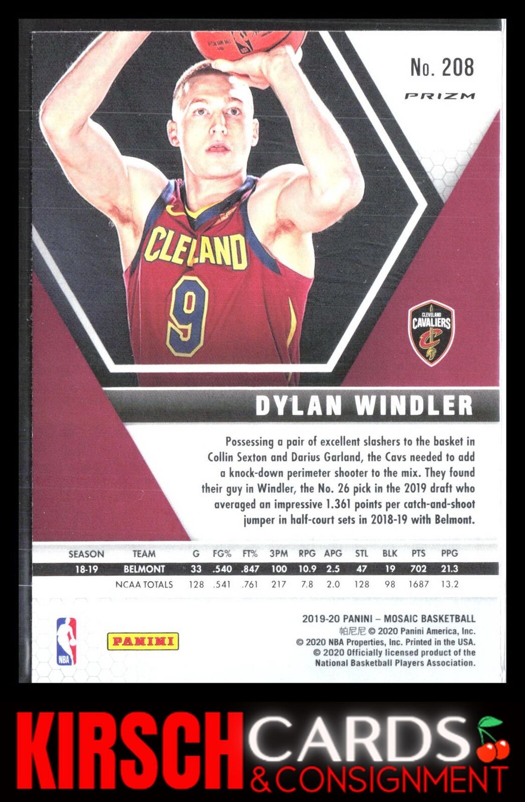 Dylan Windler 2019 2019-20 Panini Mosaic #208 Prizm Cleveland Cavaliers