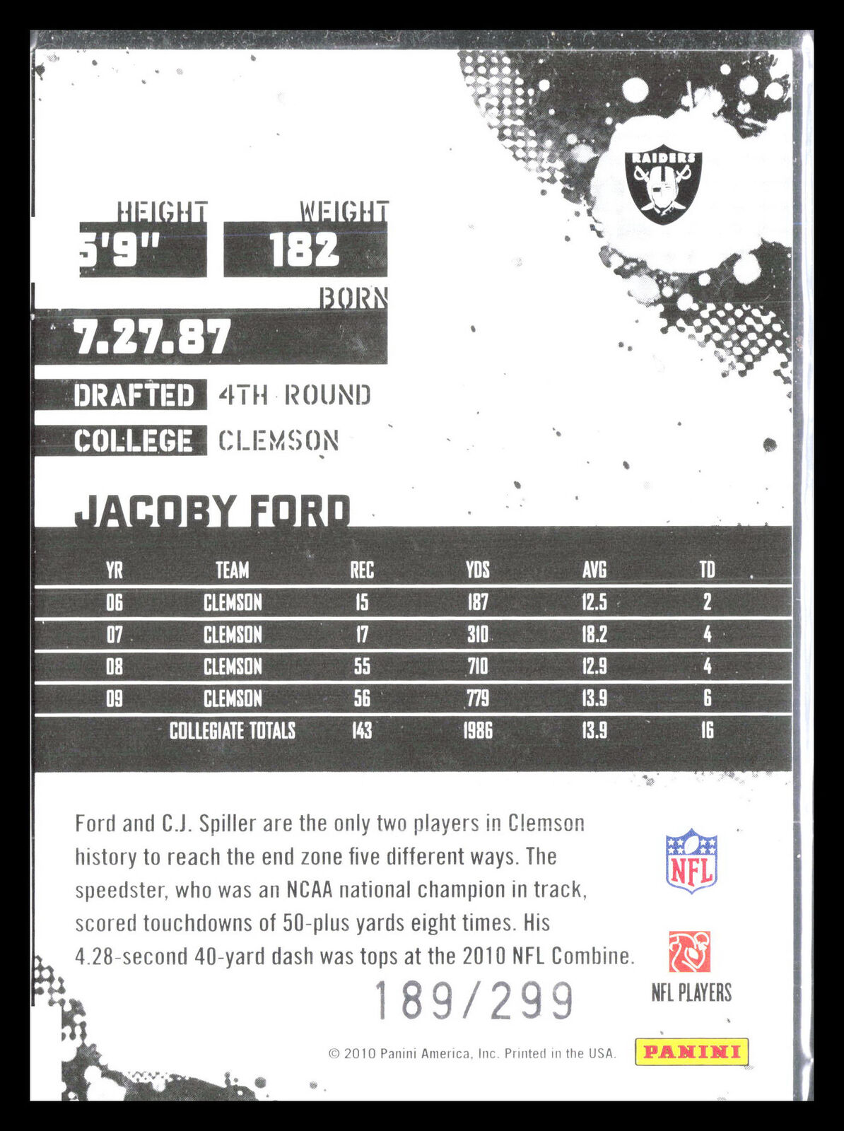 Jacoby Ford 2010 Score #346    Oakland Raiders