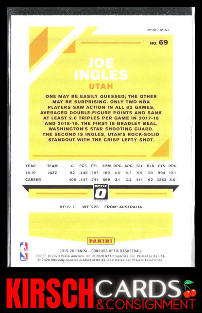 Joe Ingles 2019 2019-20 Donruss Optic #69 Blue Velocity Utah Jazz