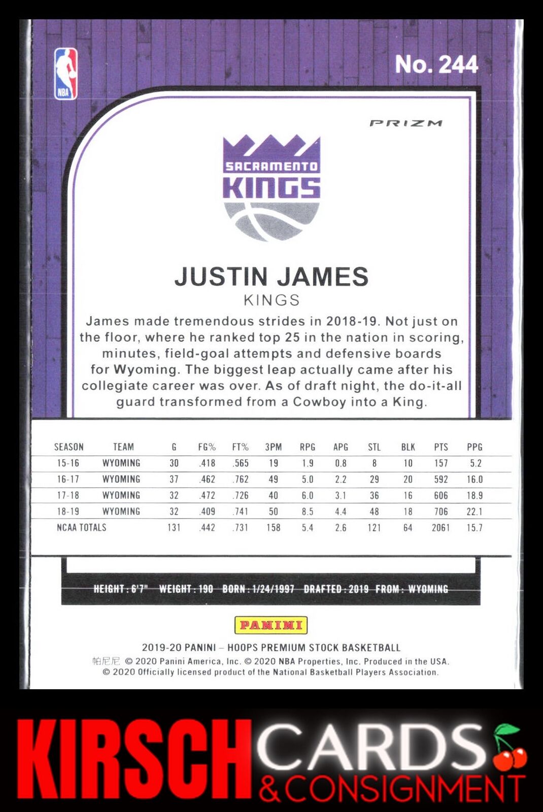 Justin James 2019 2019-20 Hoops Premium Stock #244 Prizms Pulsar