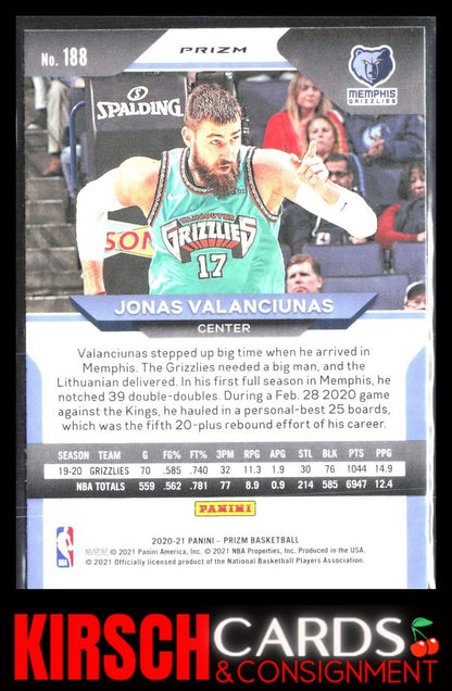 Jonas Valanciunas 2020 2020-21 Panini Prizm #188 Silver Prizms Memphis Grizzlies