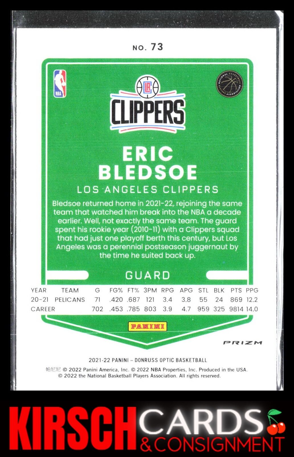 Eric Bledsoe 2021-22 Donruss Optic #73 Pulsar Los Angeles Clippers