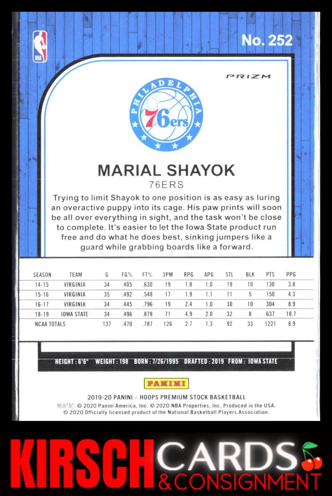 Marial Shayok 2019 2019-20 Hoops Premium Stock #252 Prizms Pulsar