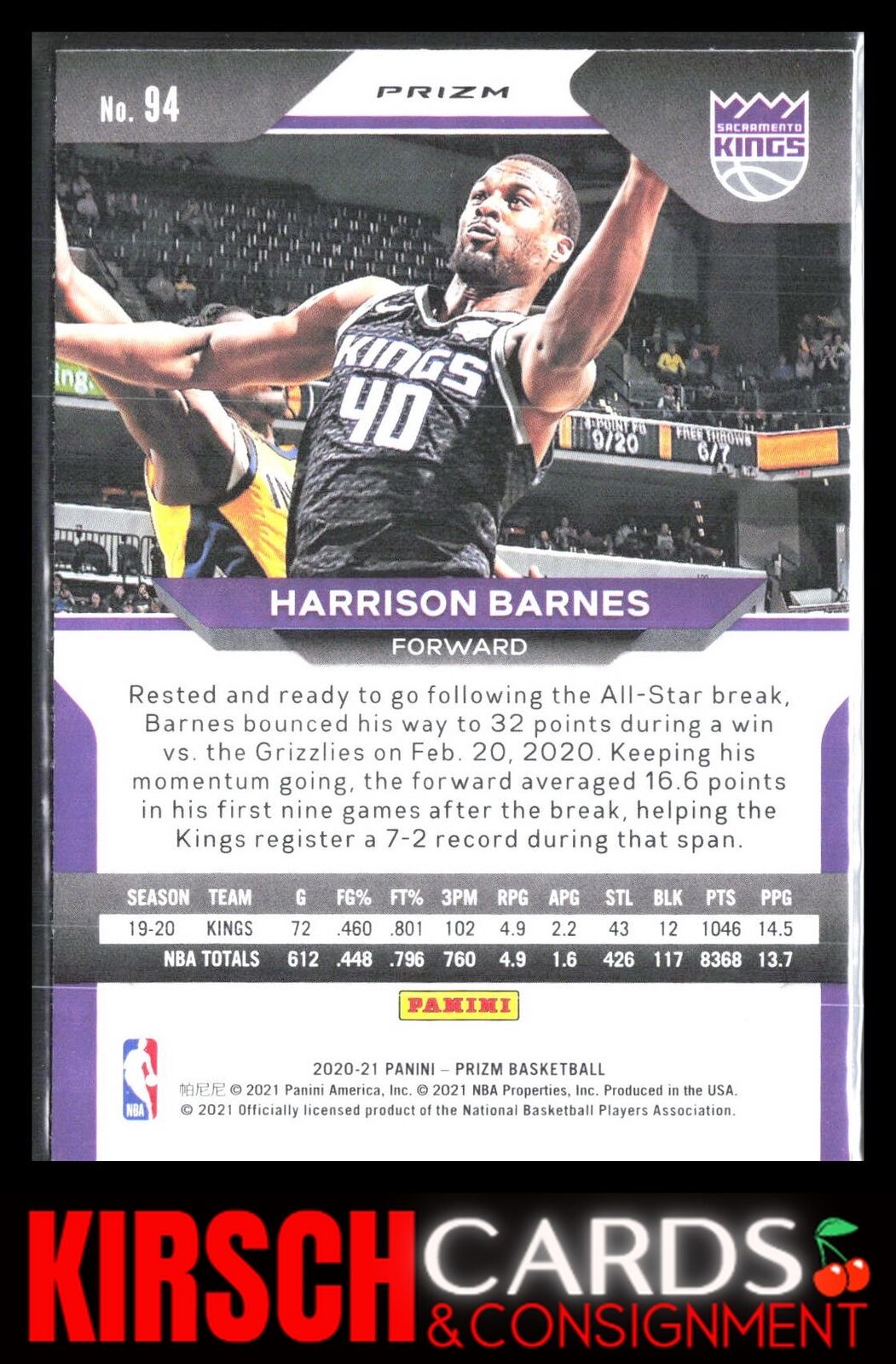 Harrison Barnes 2020 2020-21 Panini Prizm #94 Red, White and Blue Prizms