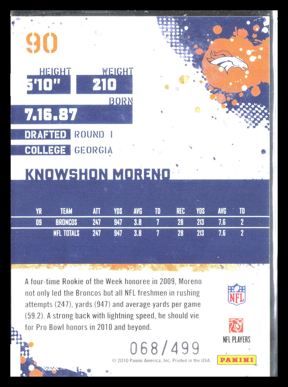 Knowshon Moreno 2010 Score #90    Denver Broncos