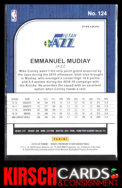 Emmanuel Mudiay 2019 2019-20 Hoops Premium Stock #124 Prizms Silver Utah Jazz