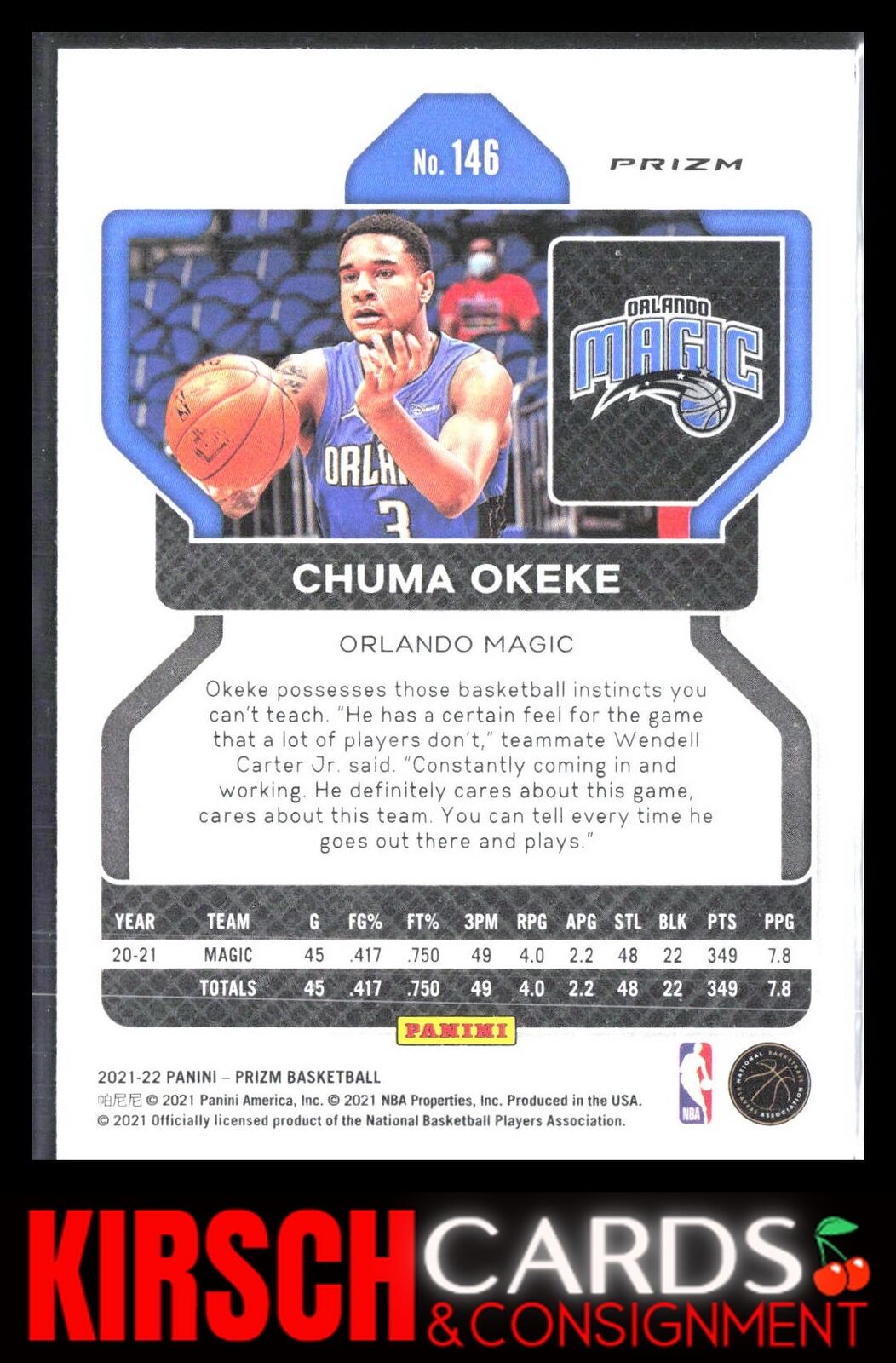 Chuma Okeke 2021 2021-22 Panini Prizm #146 Red White and Blue Orlando Magic