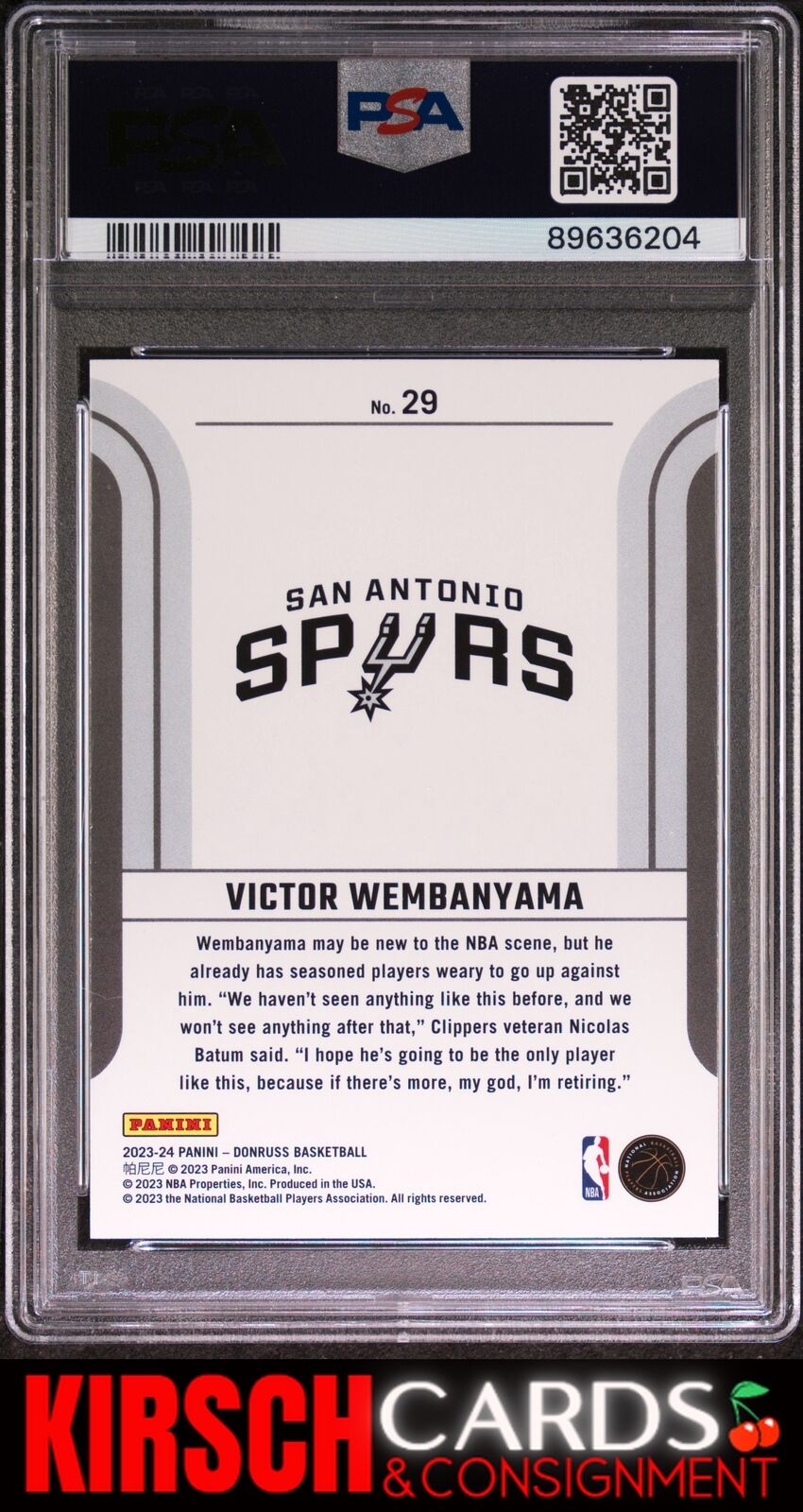 Victor Wembanyama 2023 Panini Donruss Franchise Features RC #29 PSA 9 Spurs