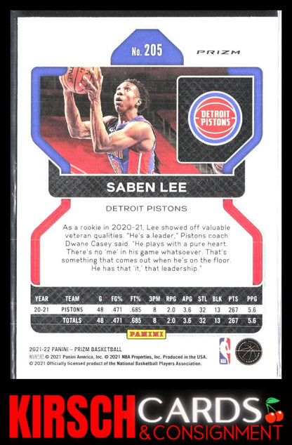 Saben Lee 2021 2021-22 Panini Prizm #205 Ice Detroit Pistons