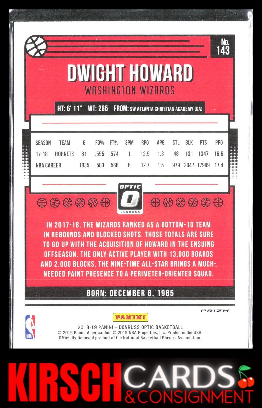 Dwight Howard 2018 2018-19 Donruss Optic #143 Fast Break Holo Washington Wizards