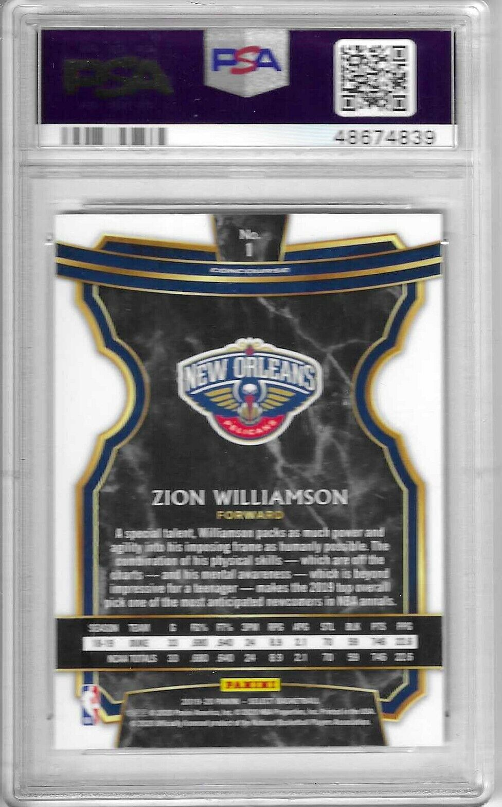 Zion Williamson 2019-20 Panini Select Concourse #1 Rookie RC PSA 10 GEM MINT