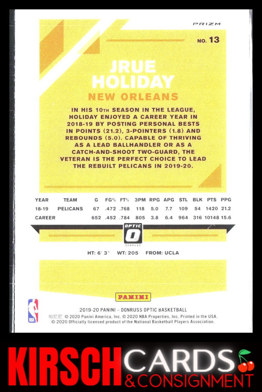 Jrue Holiday 2019 2019-20 Donruss Optic #13 Purple Shock New Orleans Pelicans