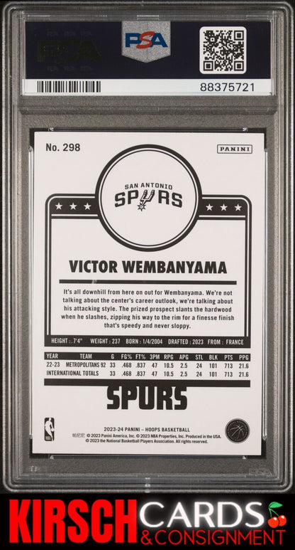 Victor Wembanyama 2023 Panini NBA Hoops RC #298 PSA 10