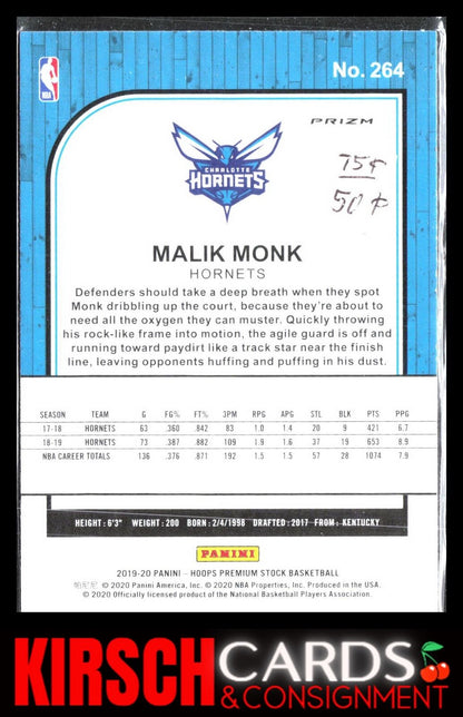 Malik Monk 2019-20 Hoops Premium Stock #264 Prizms Pulsar Charlotte Hornets