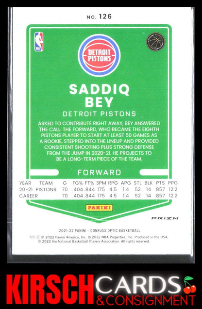 Saddiq Bey 2021 2021-22 Donruss Optic #126 Purple Detroit Pistons