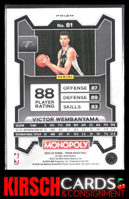 Victor Wembanyama 2023 2023-24 Panini Prizm Monopoly #81 Purple Spurs