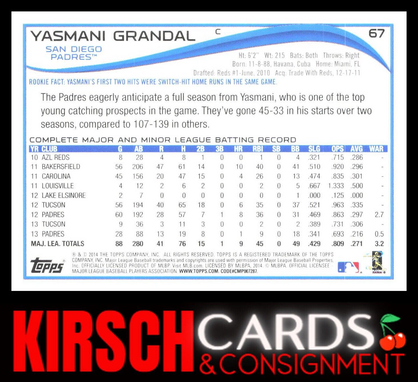 Yasmani Grandal 2014 2014 Topps #67 Blue San Diego Padres