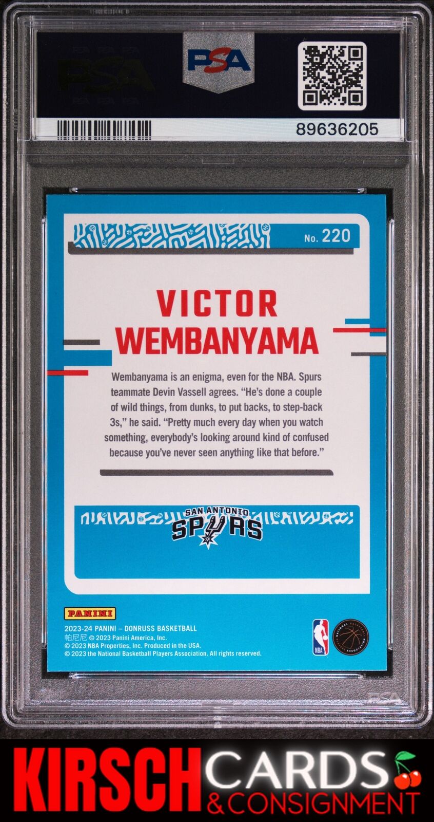 Victor Wembanyama 2023 Panini Donruss #220 Holo Green Laser PSA 9 Spurs