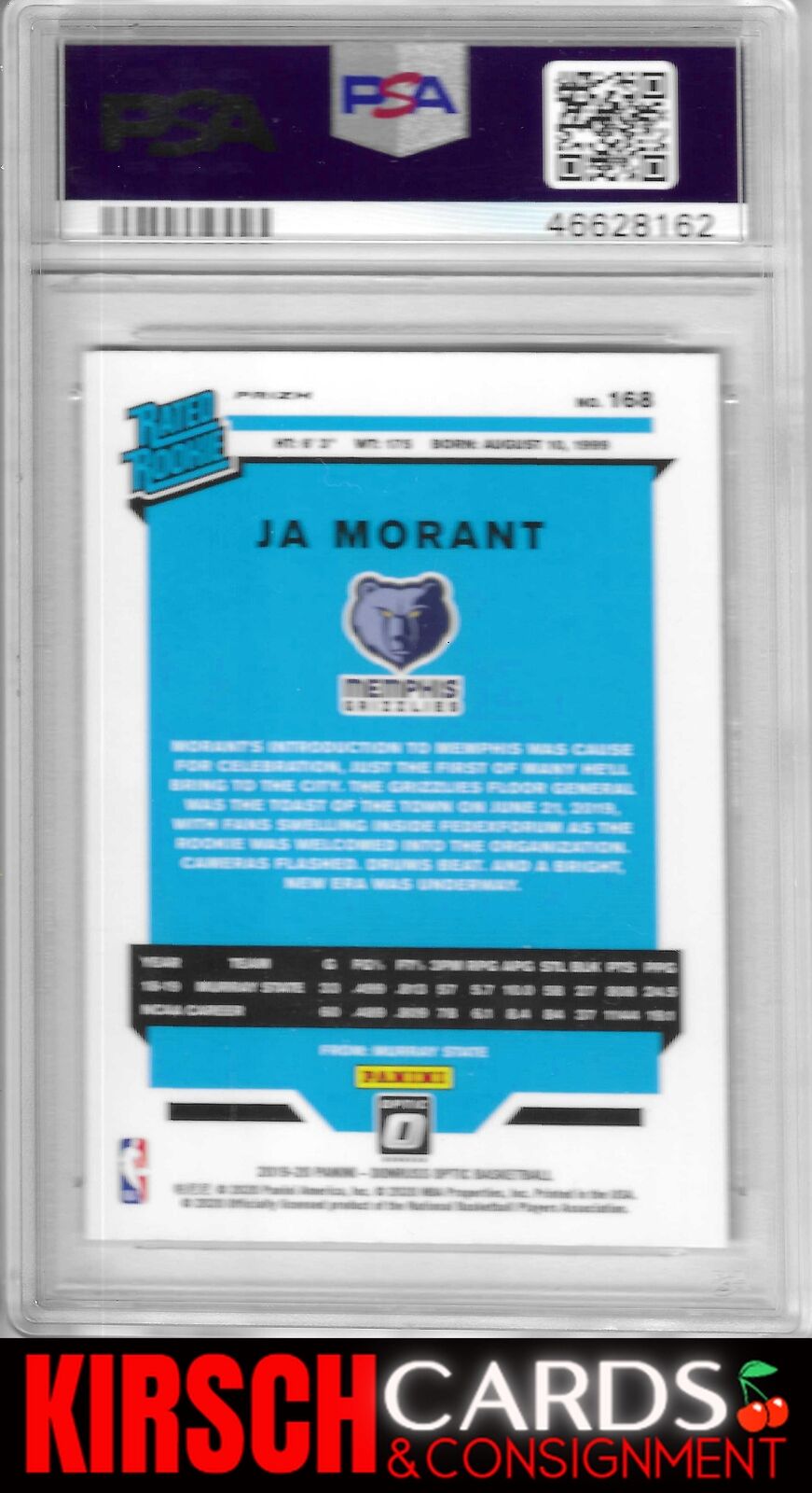 Ja Morant 2019-20 Donruss Optic #168 Purple Shock RC PSA 10 Memphis Grizzlies