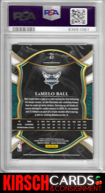 LaMelo Ball 2020-21 Panini Select #63 Red White Green Cracked Ice RC PSA 10