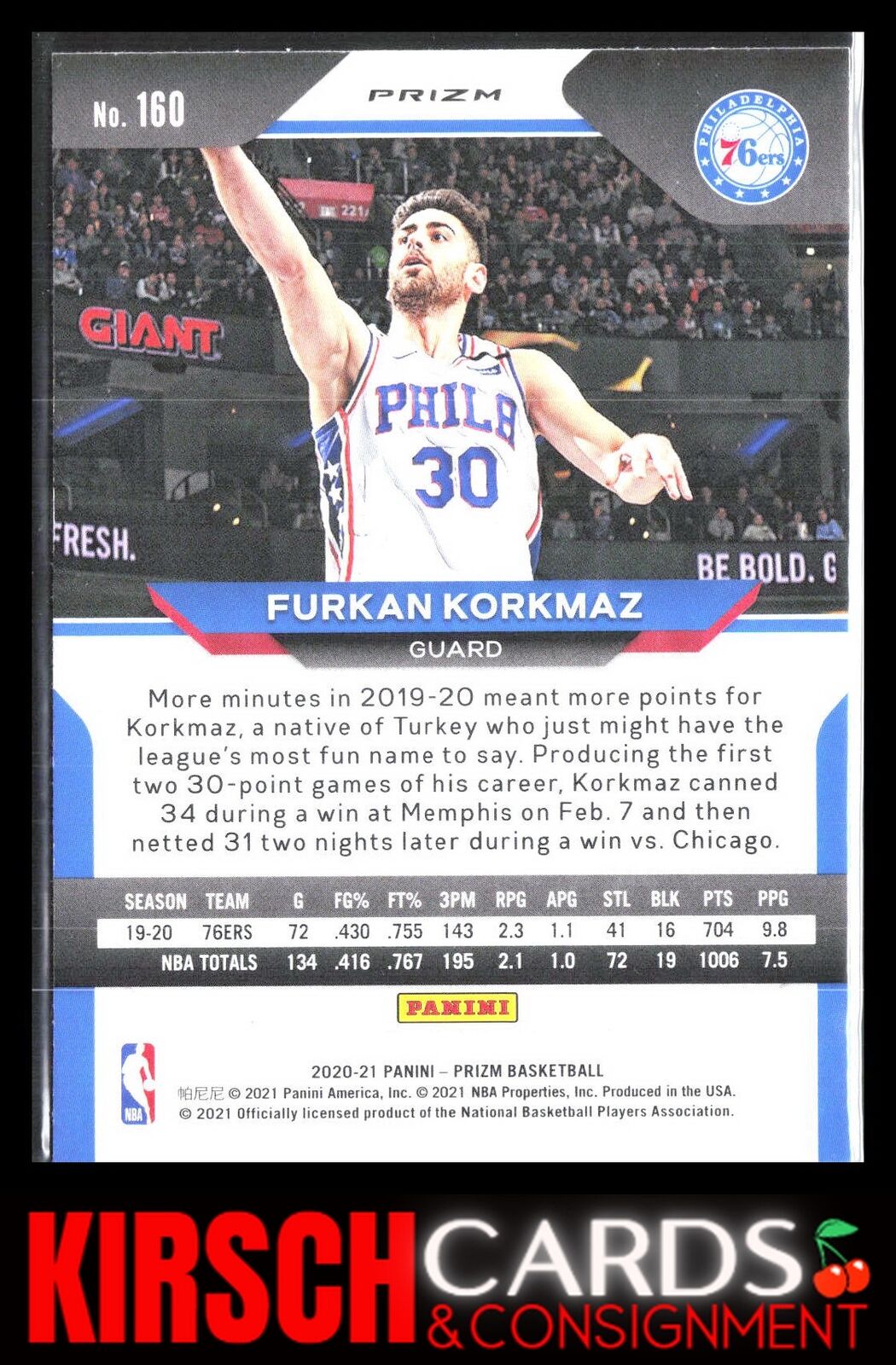 Furkan Korkmaz 2020 2020-21 Panini Prizm #160 Red, White and Blue Prizms