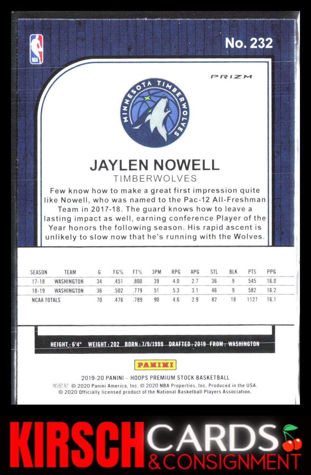 Jaylen Nowell 2019 2019-20 Hoops Premium Stock #232 Prizms Pulsar