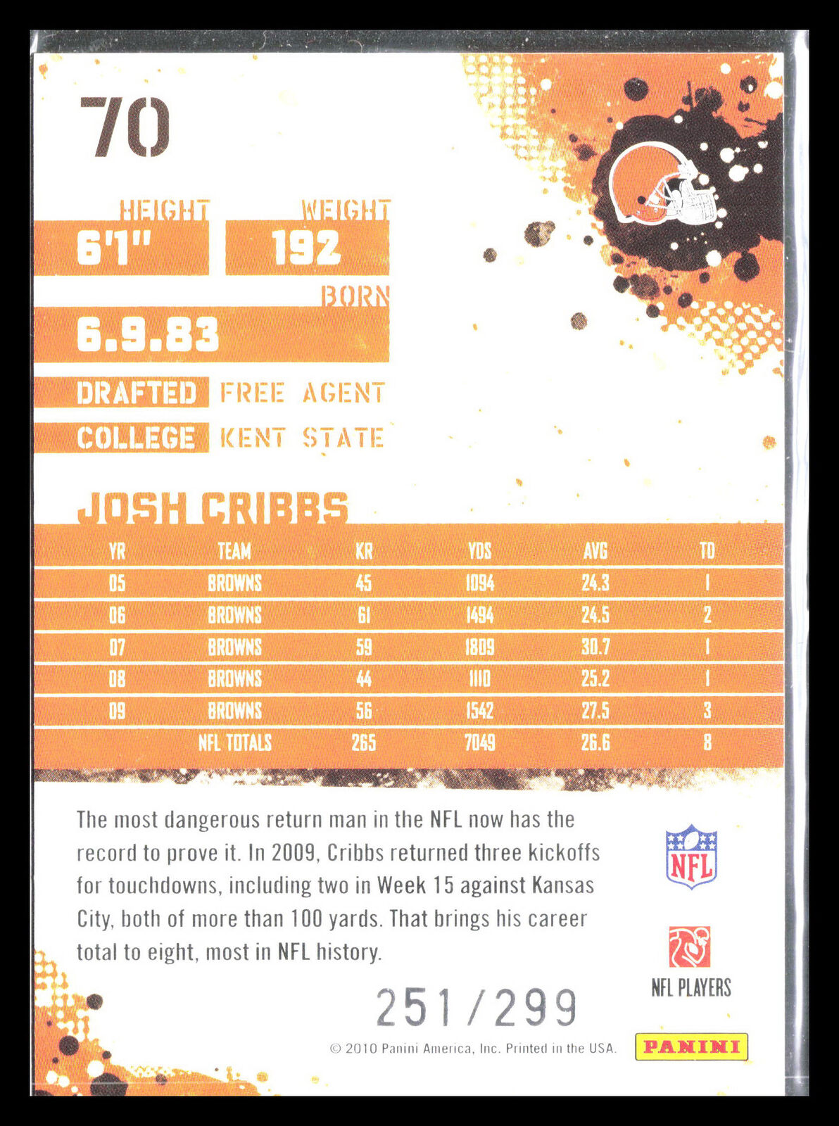 Josh Cribbs 2010 Score #70    Cleveland Browns